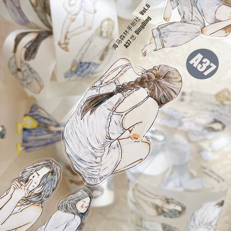 Seahorse Forest Vol6【A37#Leisurely】Original Design Pre-Cut Washi/PET Tape Stickers,for Scrapbook Supplies,Junk Journal Supplies