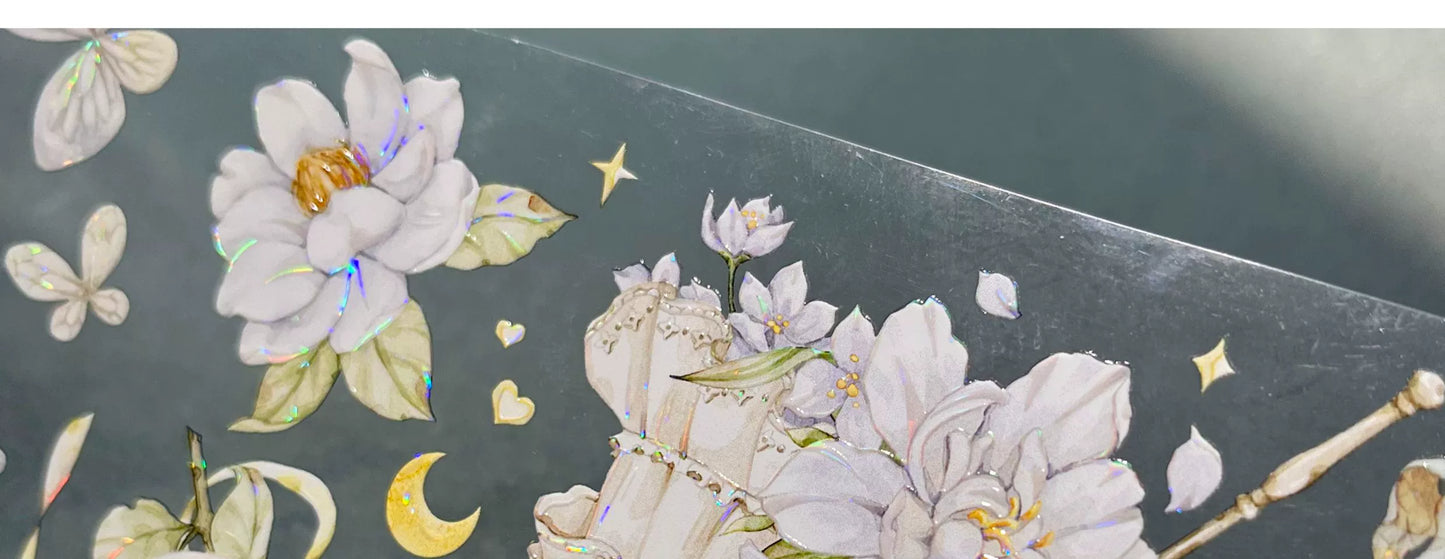 ZiYuanSu【LingLong Branch】Background Flower Pre-cut Washi/PET Tape,for Scrapbook Supplies,Scrapbook Tape Stickers,Junk Journal Supplies