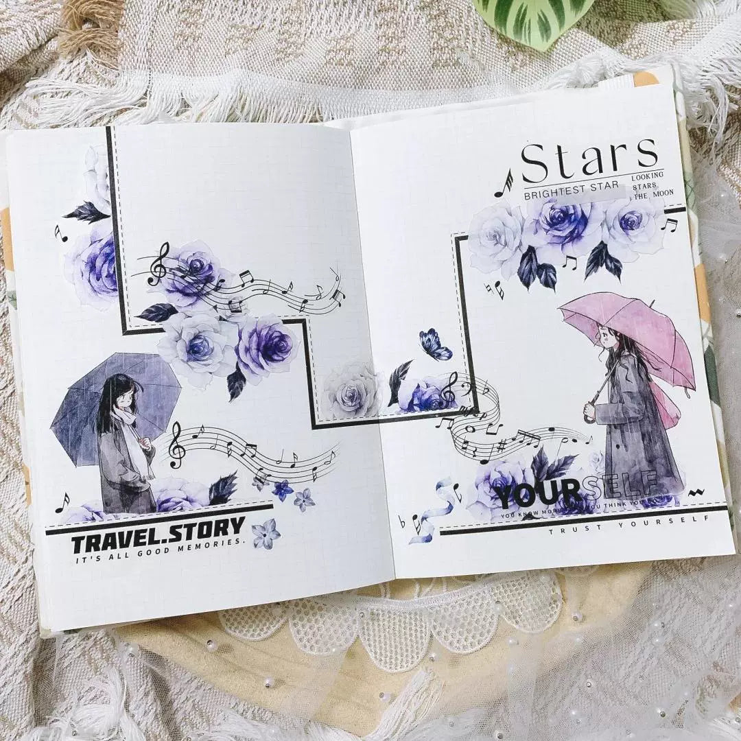 Kaixiaoxun Vol8 【Hold An Umbrella】 Pre-Cut Washi/Matte PET Tape for Scrapbook Supplies,Junk Journal Supplies