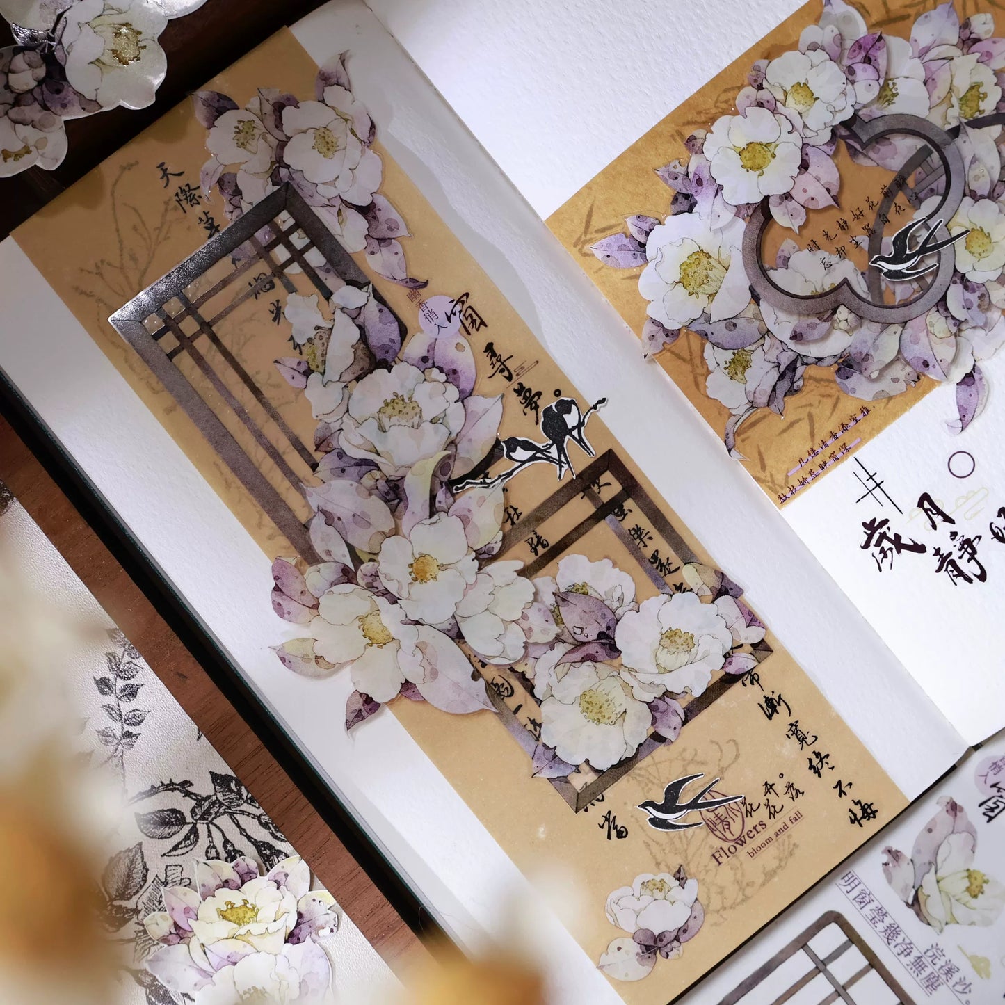 YiEr Vol14【Sparse Shadows Reflected on Window】Ancient Style Rose Floral Washi Tape and PET Stickers