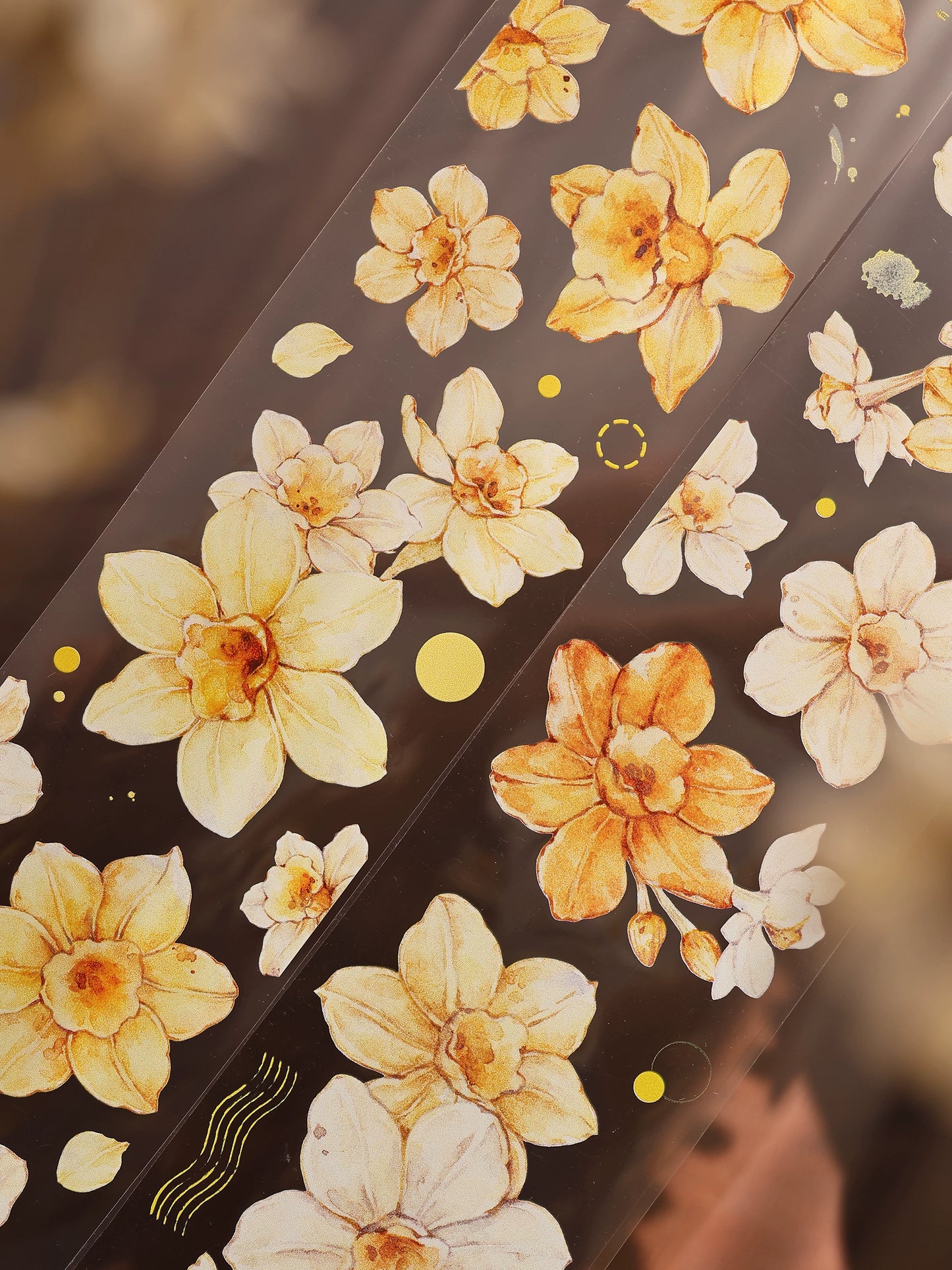 XiaoBaiJia【Narcissus】Light Retro Orange Yellow Big and Small Flowers Orginal Design Washi Pet Tape Landscaping Stickers