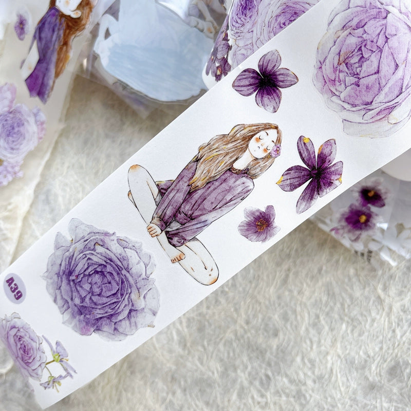 Seahorse Forest Vol6【A39#Twilight Purple】Original Design Pre-Cut Washi/PET Tape Stickers,for Scrapbook Supplies,Junk Journal Supplies