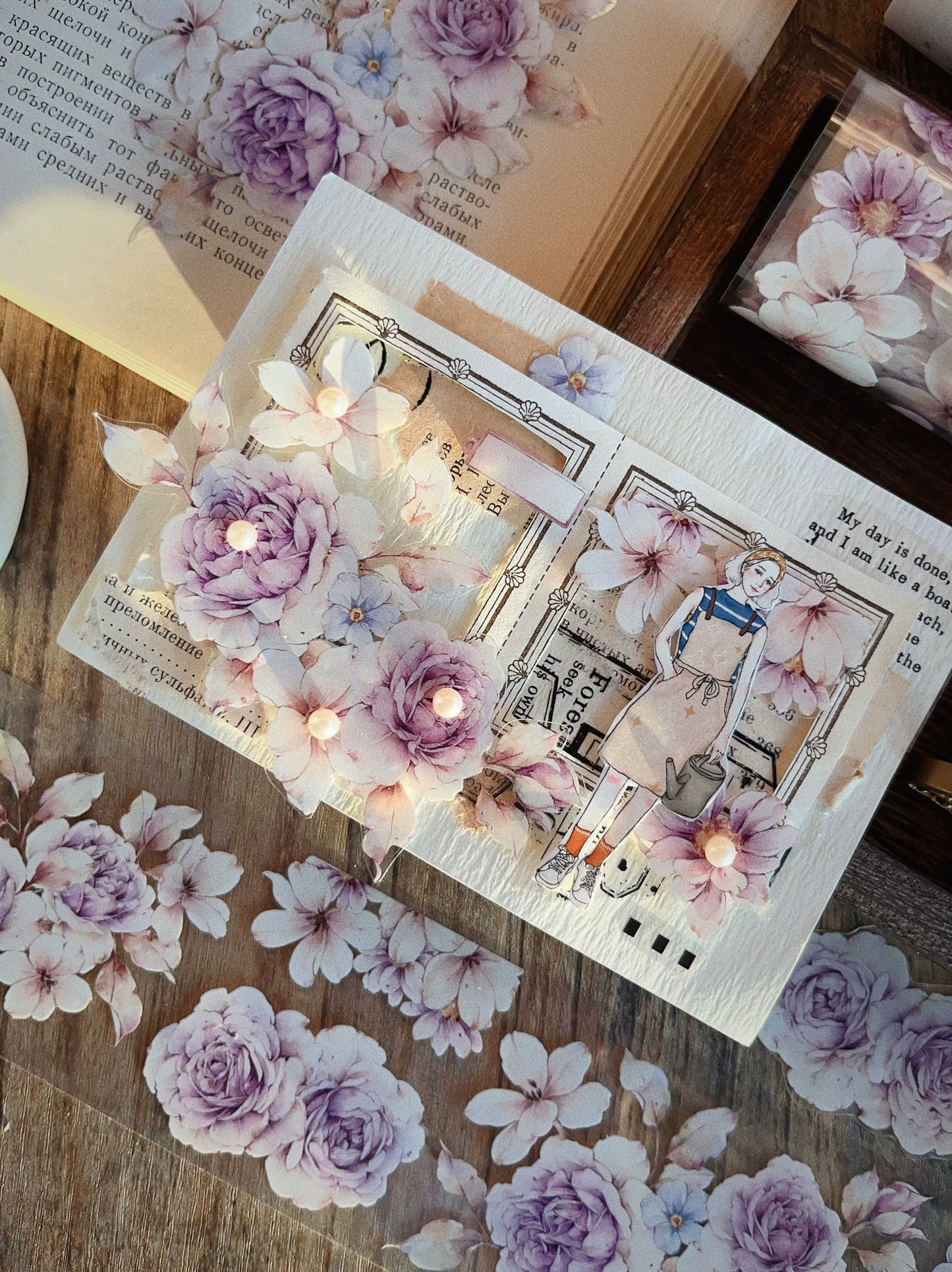 YiEr Vol11【Dushan Purple】Light Retro Floral Washi Tape and PET Stickers