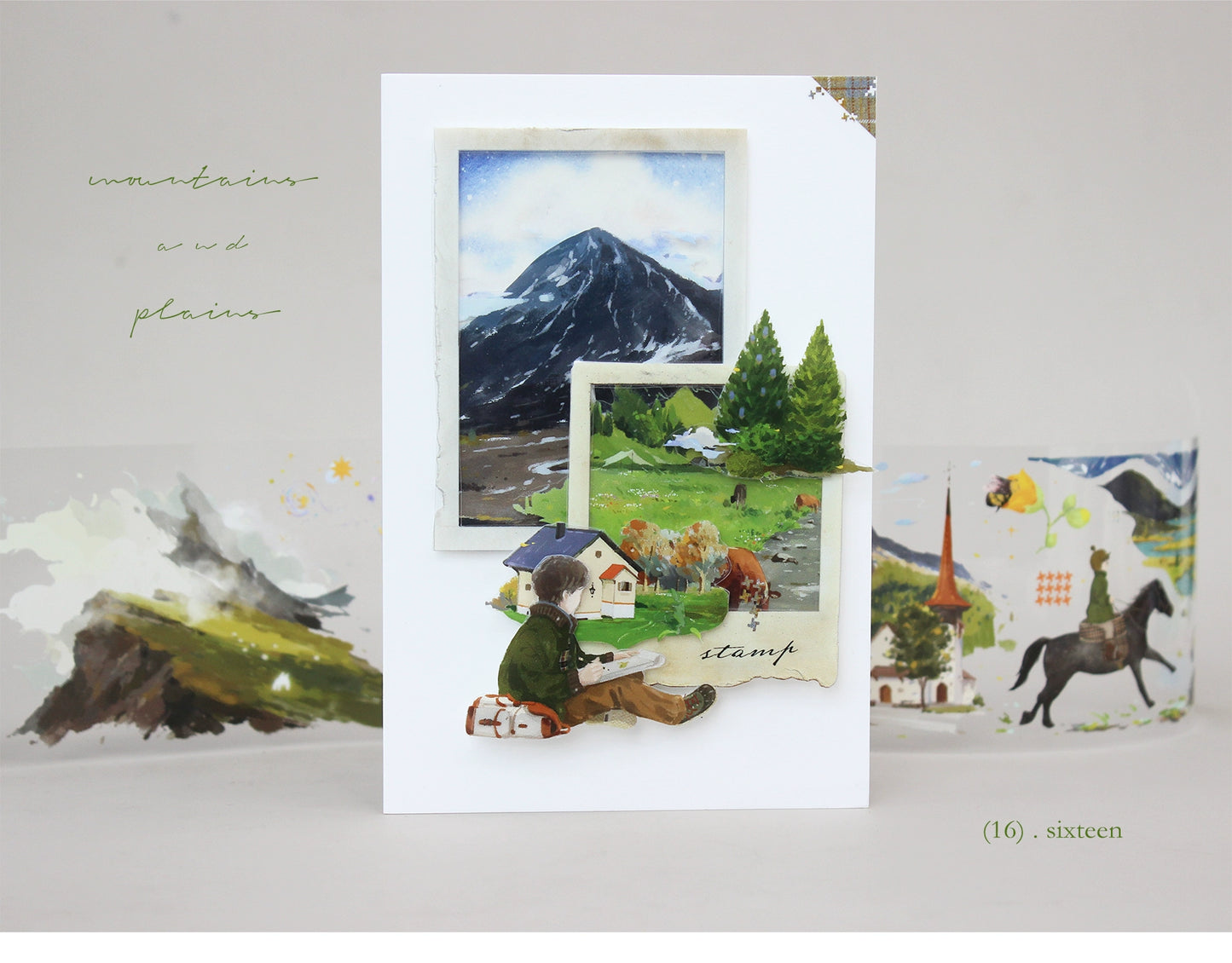 Moodtape【Wind in the Mountains and Wilderness】Forest Landscap Original Design Washi/Pet Tape Stickers,for Scrapbook Supplies,Scrapbook Tape Stickers,Junk Journal Supplies