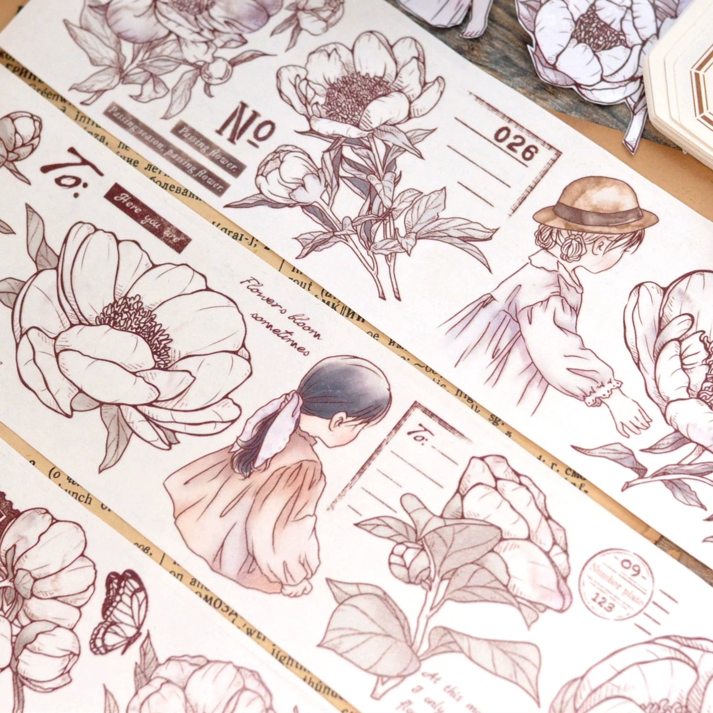 XiaoBaiJia【The Symbolism of Flowers】Light Retro Orginal Design Washi Pet Floral Tape Light Retro Landscaping Stickers