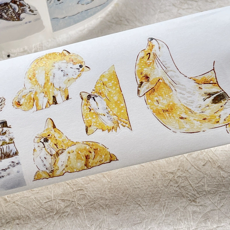 DingDing Vol8【27#Winter】Cute Cat&Rabbit&Fox and Snow Scene,Original Character Design Vintage Casualness Girl Washi/PET Tape Stickers, for Scrapbook Supplies,Scrapbook Tape Stickers,Junk Journal Supplies