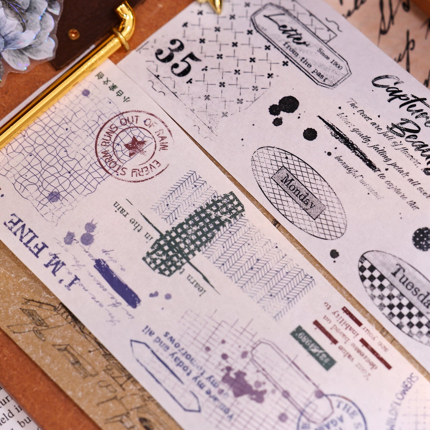 XiaoBaiJia【Narrative of Time】Light Retro Grid Base English Text Washi Pet Tape Stickers