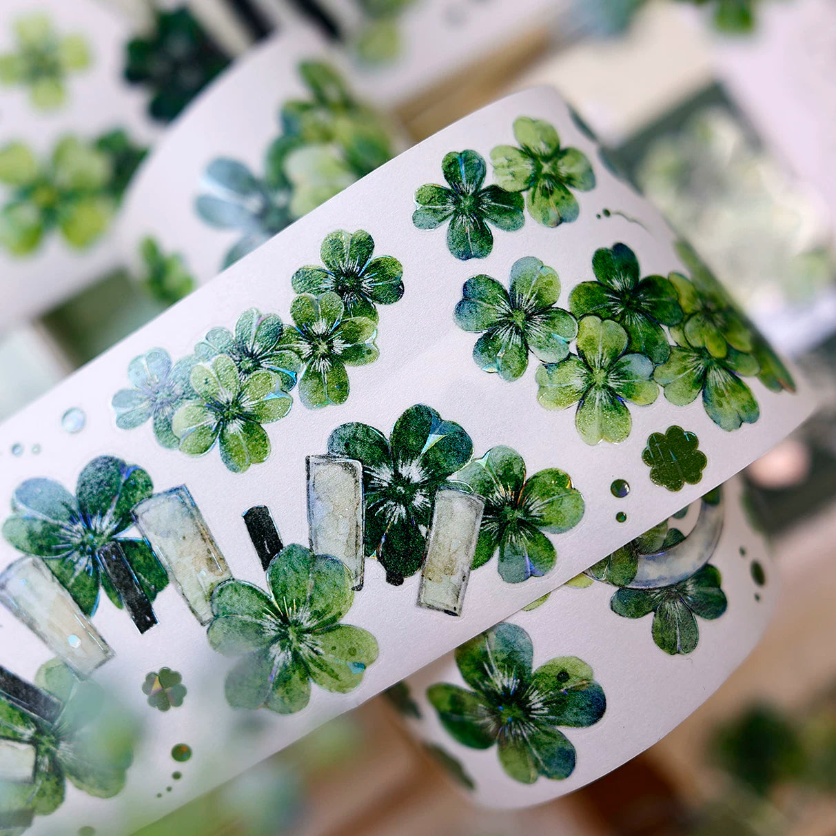 XiaoBaiJia【four-leaf clover】Orginal Design Kiss-cut Washi/Pet Floral Tape Light Retro Landscaping Stickers