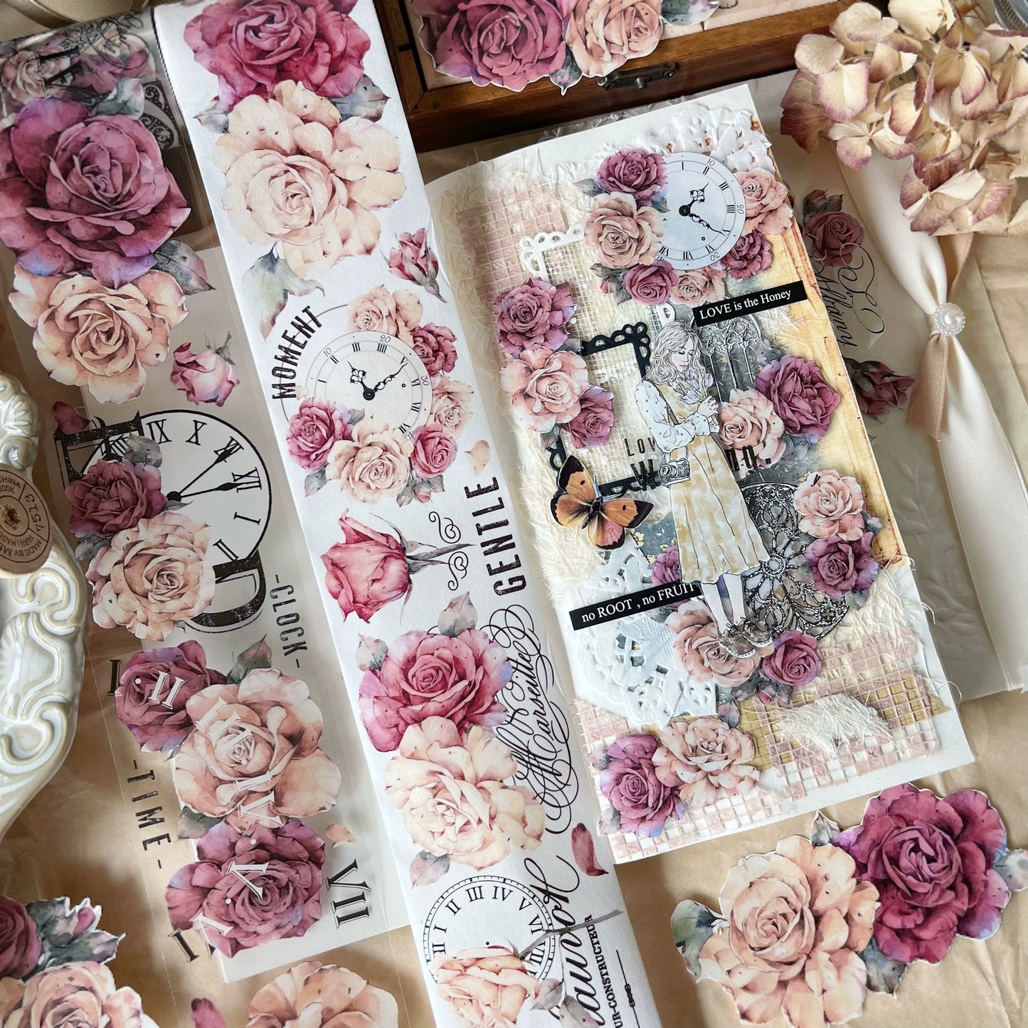 YiEr【Vintage Rose】Orginal Design Washi/Pet Tape Light Retro Floral Stickers