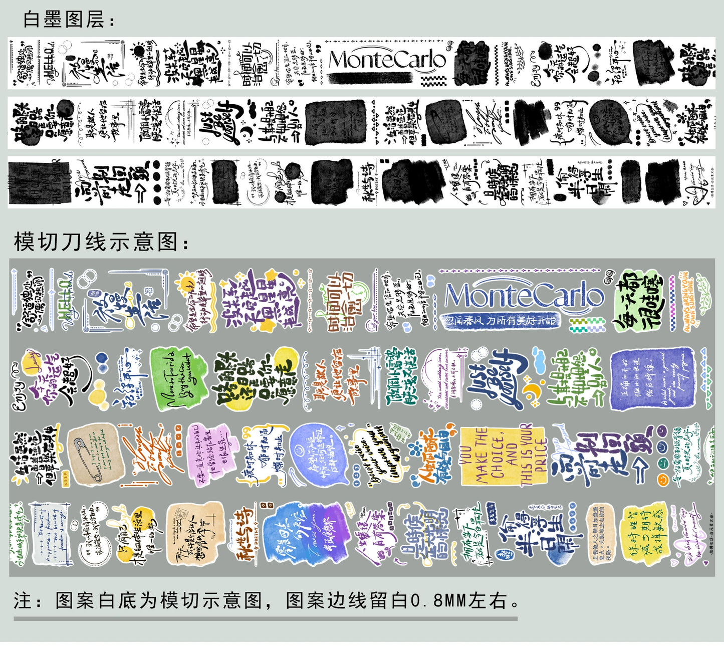 ZiYuanSu【Slow Down Your Life】Chinese Text Pre-cut Washi/PET Tape,for Scrapbook Supplies,Scrapbook Tape Stickers,Junk Journal Supplies