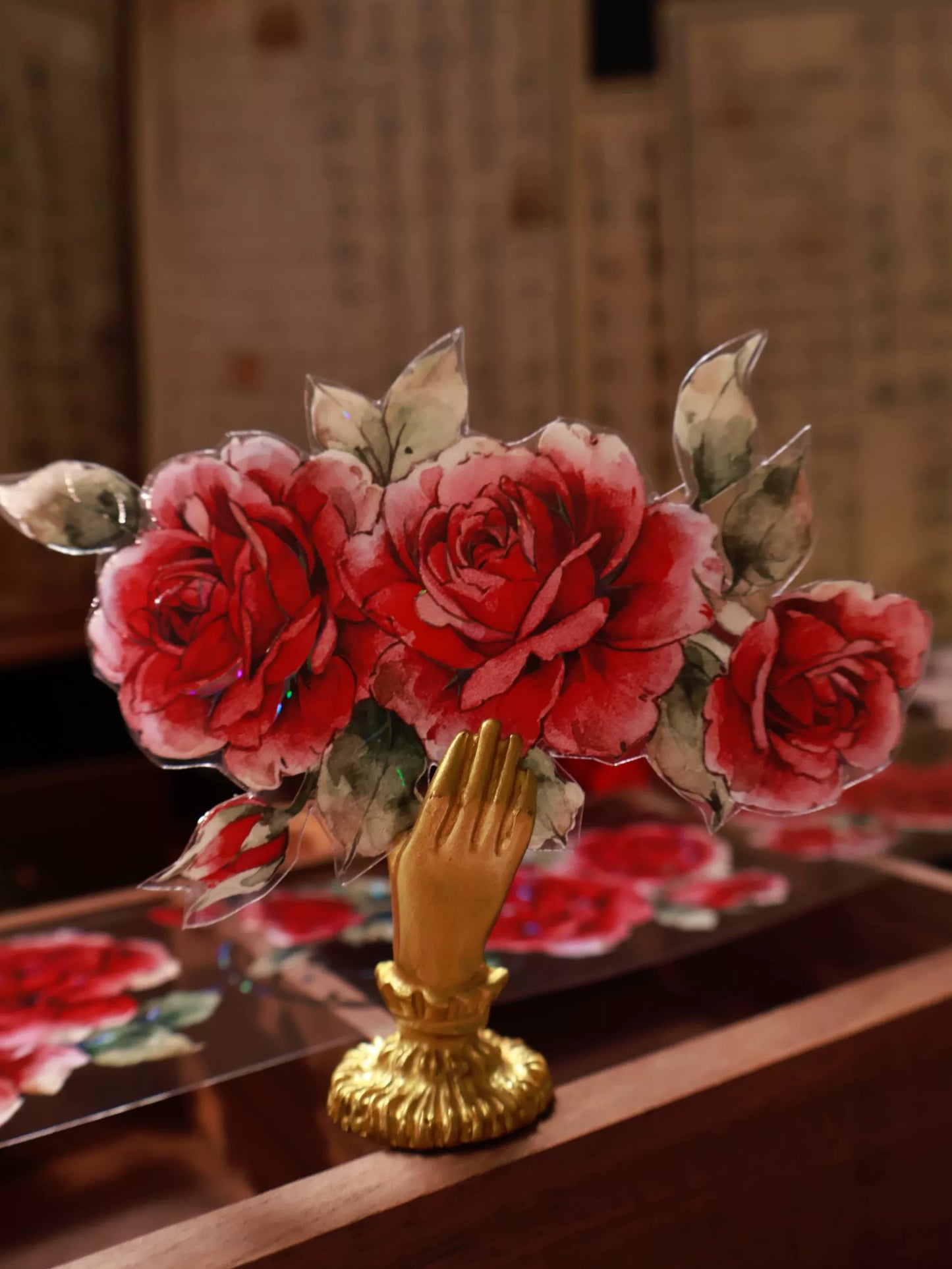 YiEr Vol14【Old Red Paper】Red Rose Floral Washi Tape and PET Stickers