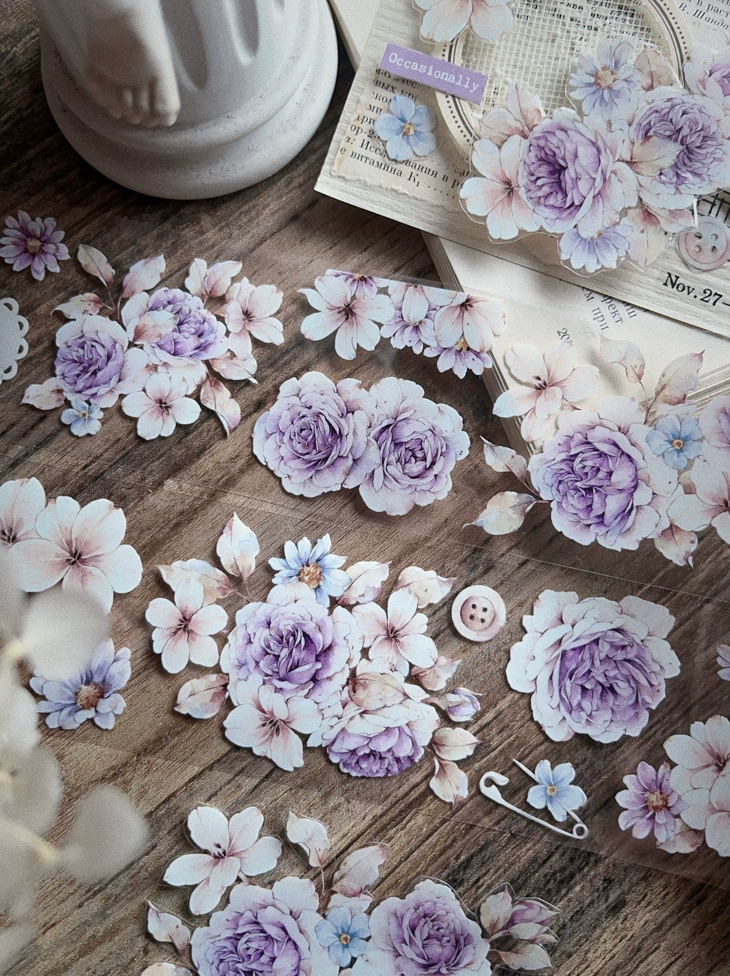YiEr Vol11【Dushan Purple】Light Retro Floral Washi Tape and PET Stickers