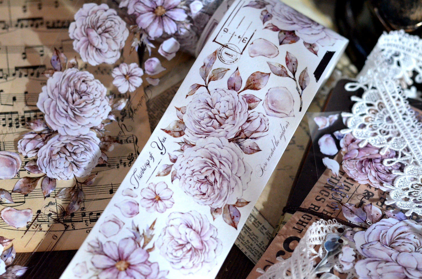 XiaoBaiJia【It's A Flower】Light Retro Orginal Design Washi Pet Austin Rose Floral Tape Light Retro Landscaping Stickers