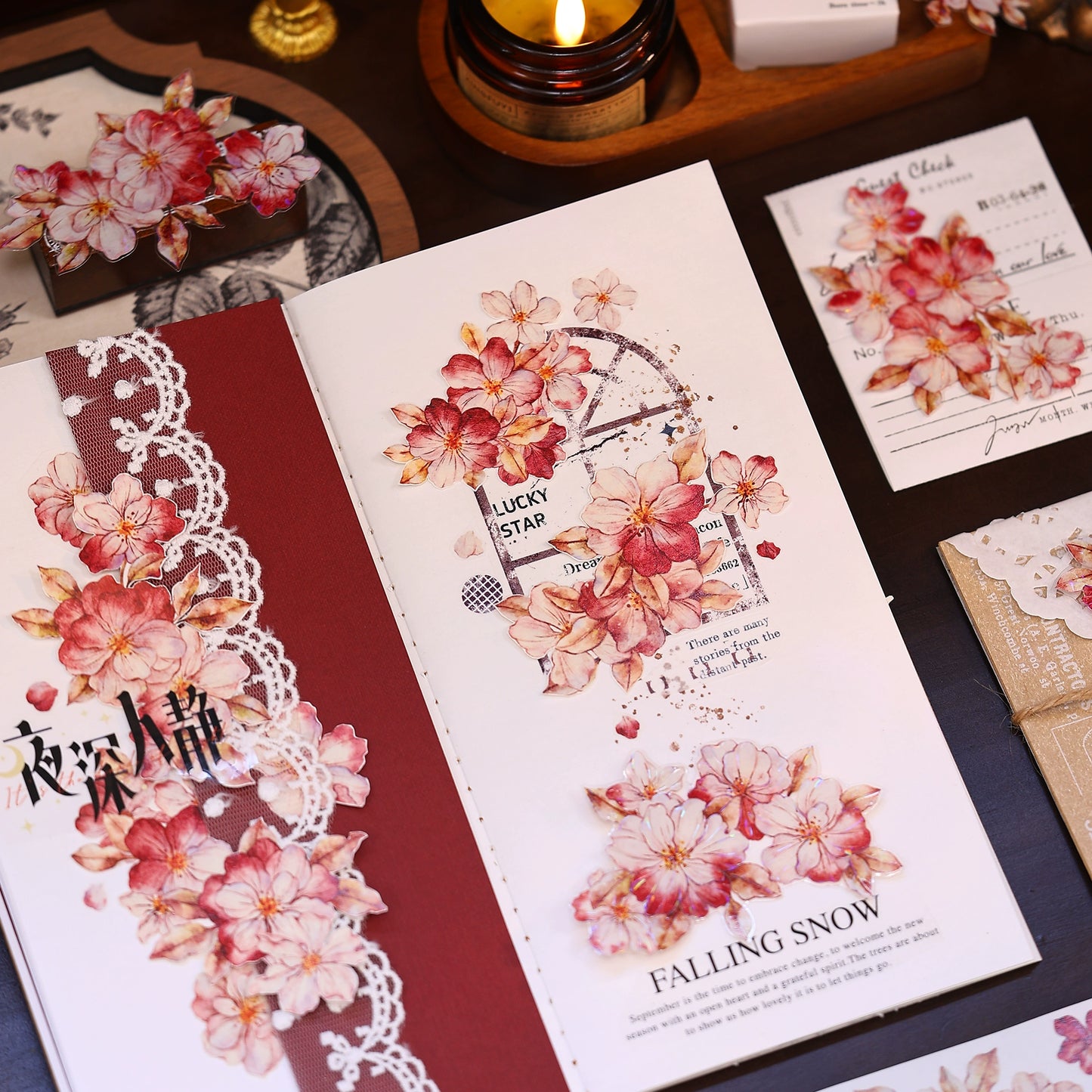 XiaoBaiJia【Red Longing Follower】Light Retro Red Flower Orginal Design Washi Pet Floral Tape Landscaping Stickers