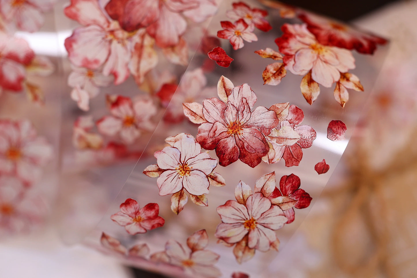 XiaoBaiJia【Red Longing Follower】Light Retro Red Flower Orginal Design Washi Pet Floral Tape Landscaping Stickers