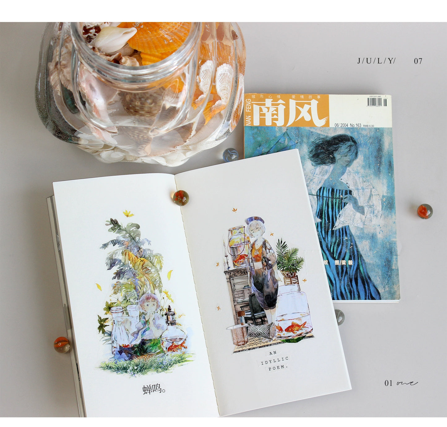 Moodtape【South Wind&Summer Cruising】Original Animal Characters Landscap Original Design Washi/Pet Tape Stickers,for Scrapbook Supplies,Scrapbook Tape Stickers,Junk Journal Supplies