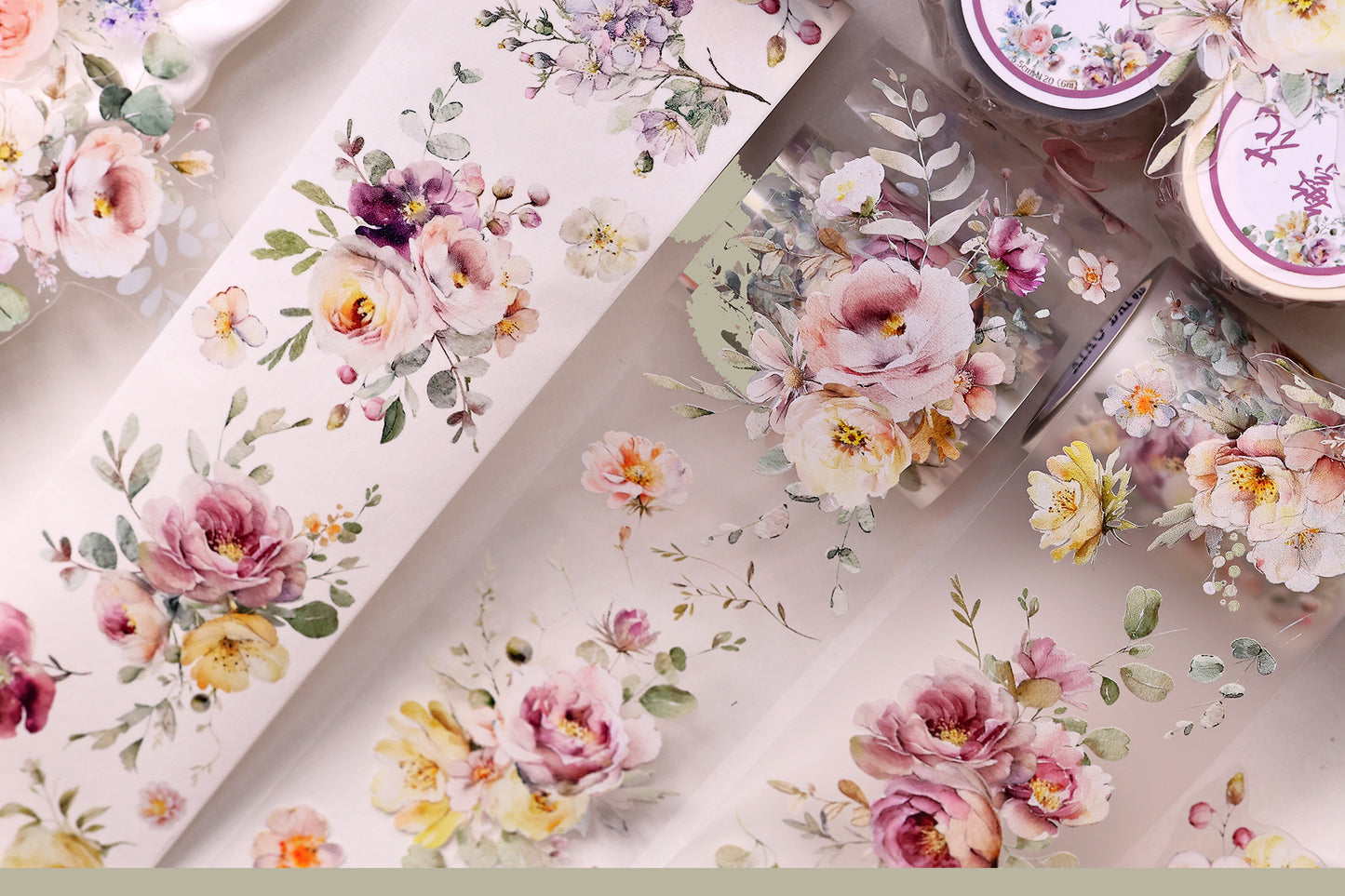 XiaoBaiJia 【Numerous Flowers】Orginal Design Washi/Pet Tape Light Retro Landscaping Stickers,for Scrapbook Supplies,Scrapbook Tape Stickers,Junk Journal Supplies