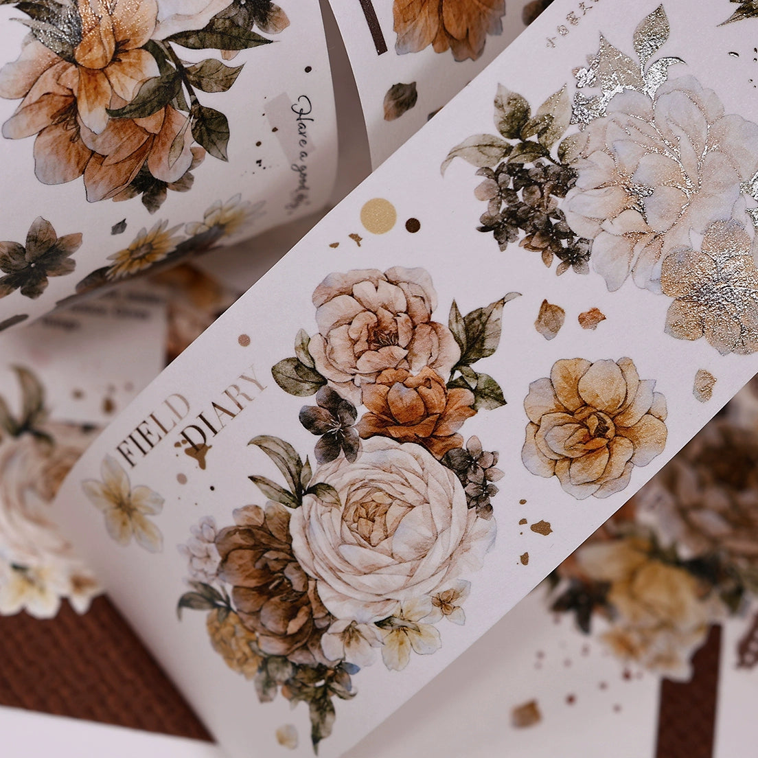 XiaoBaiJia【LanYan / Caramel Latte】Light Retro Flower Orginal Design Washi Pet Floral Tape Landscaping Stickers