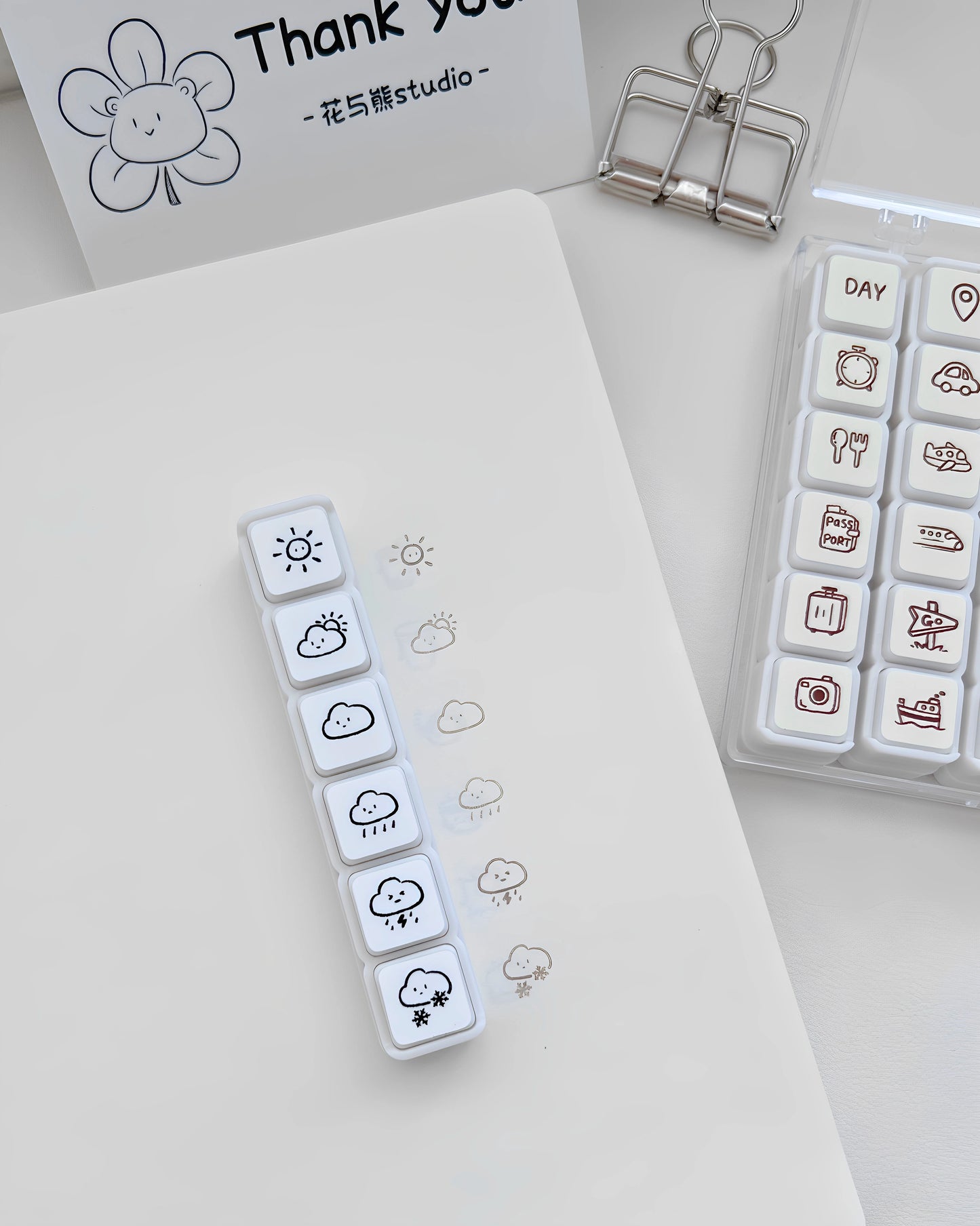 Flower and Bear Studio【Six Stamps】Original Design cute Weather,Travel,Week,Number Stamp