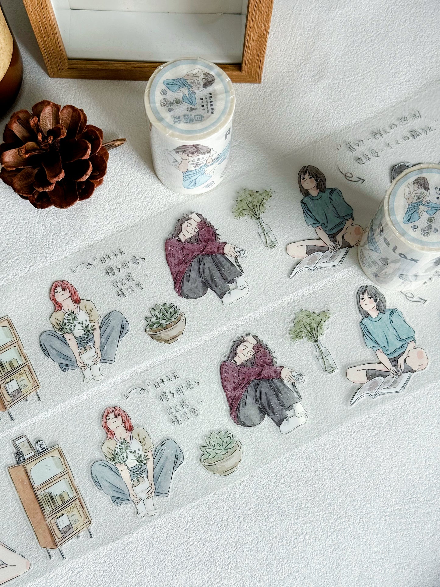 XiYue【Zi QingHuan】Original Character Design Washi/PET Tape Stickers,for Scrapbook Supplies,Journaling,Junk Journal,Bullet Journal,Planner Stickers