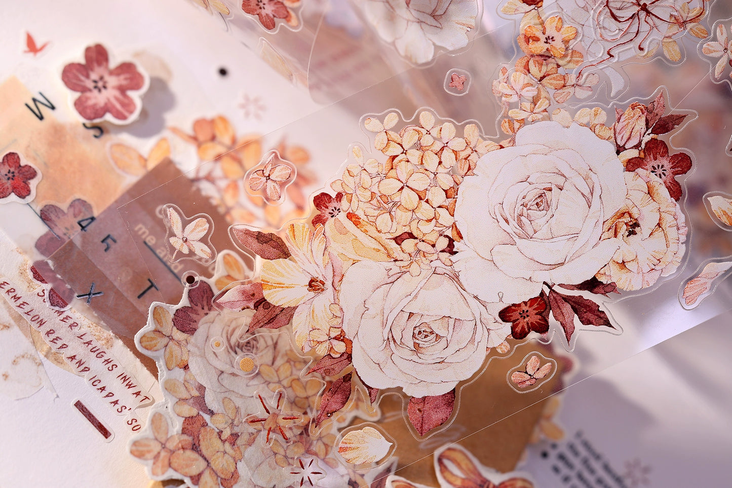 XiaoBaiJia【Tea Dyeing】Light Retro Flowers Orginal Design Washi Pet Tape Stickers