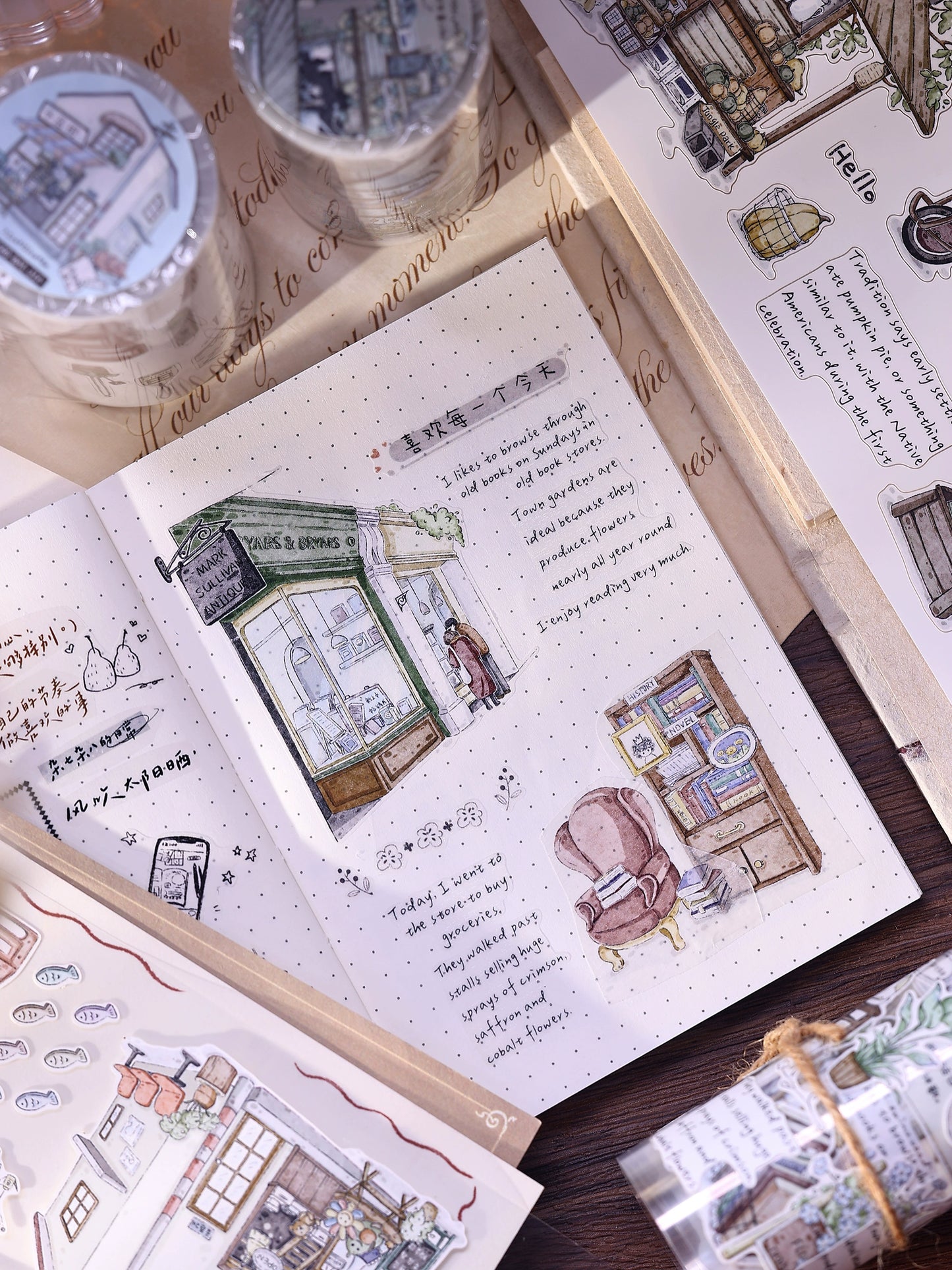 XiaoBaiJia Minimalist Style【Small Shops Street】Market Street,Orginal Design Washi Pet Tape Landscape Stickers