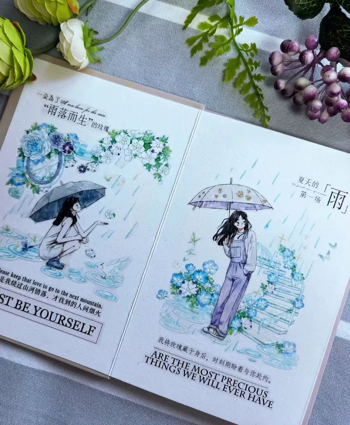 Kaixiaoxun Vol8 【Hold An Umbrella】 Pre-Cut Washi/Matte PET Tape for Scrapbook Supplies,Junk Journal Supplies