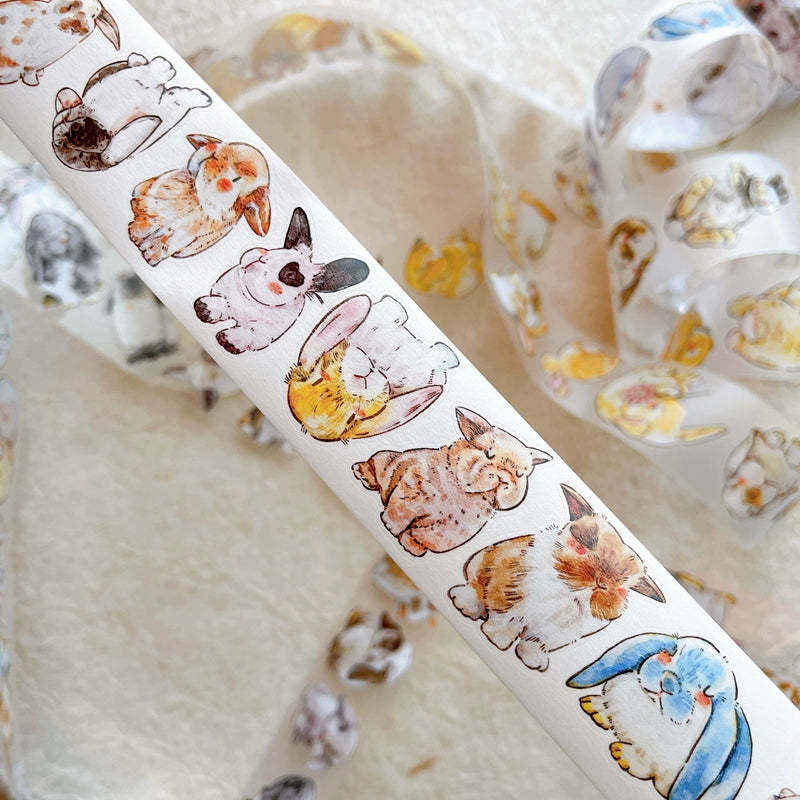 Seahorse Forest Vol6【A34#Cute Rabbit Ji】Original Design Pre-Cut Washi/PET Tape Stickers,for Scrapbook Supplies,Junk Journal Supplies
