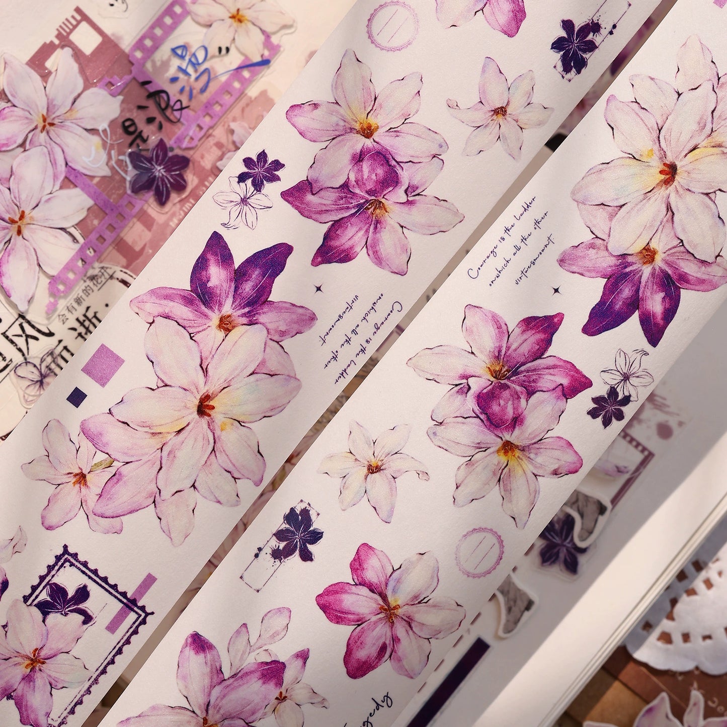 XiaoBaiJia【Windy Purple】Light Retro Orginal Design Washi Pet Floral Tape Light Retro Landscaping Stickers
