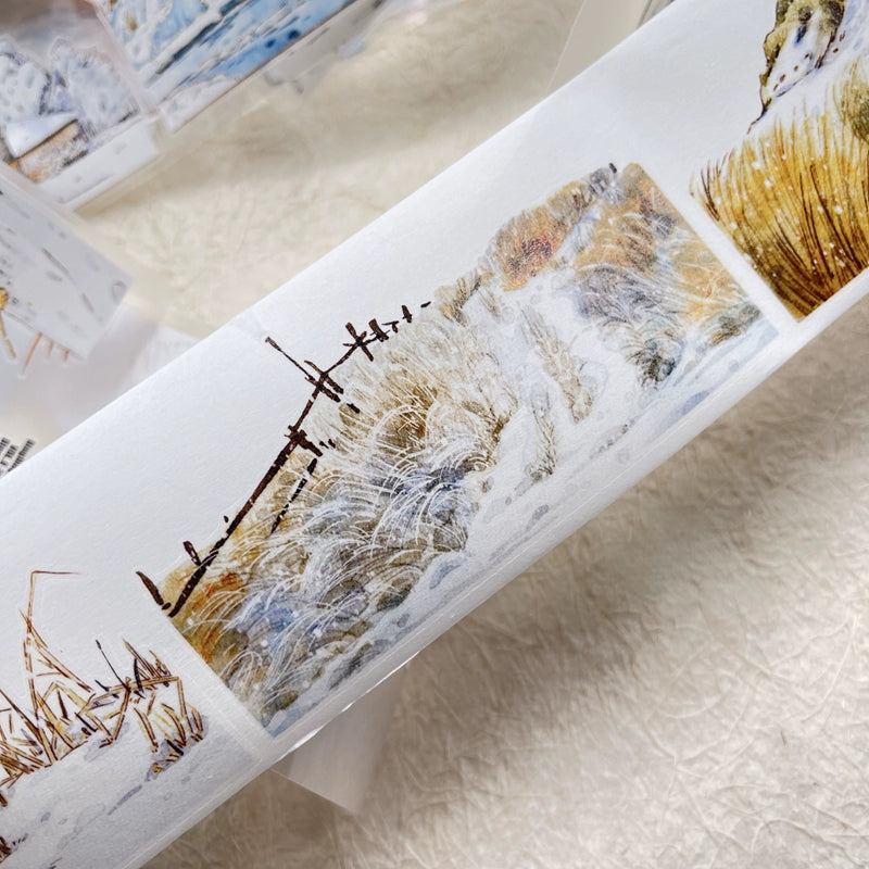 DingDing Vol8【27#Winter】Cute Cat&Rabbit&Fox and Snow Scene,Original Character Design Vintage Casualness Girl Washi/PET Tape Stickers, for Scrapbook Supplies,Scrapbook Tape Stickers,Junk Journal Supplies