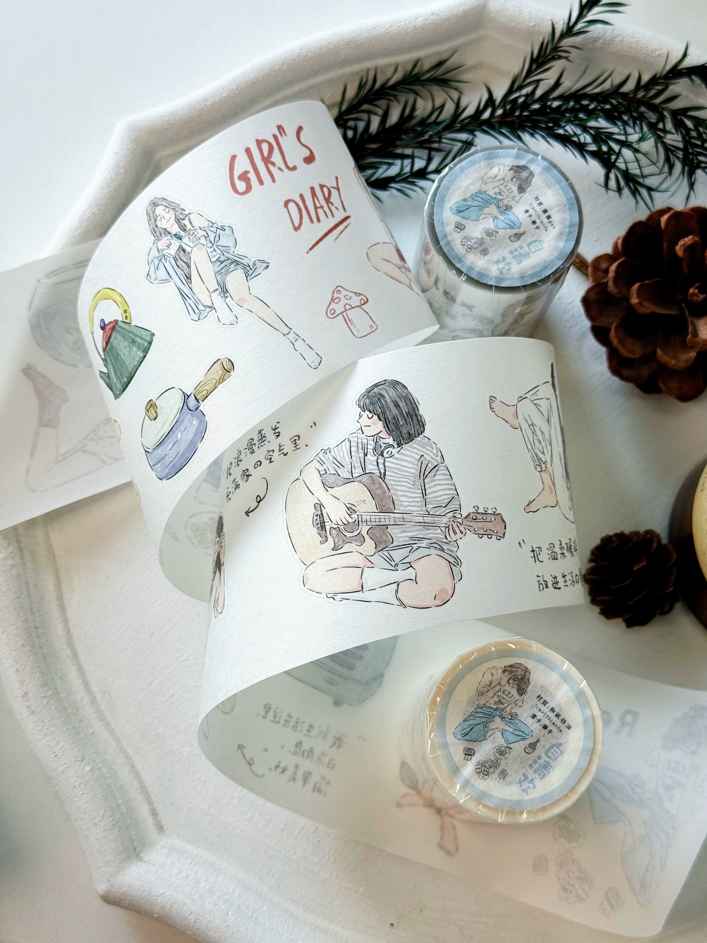 XiYue【Zi QingHuan】Original Character Design Washi/PET Tape Stickers,for Scrapbook Supplies,Journaling,Junk Journal,Bullet Journal,Planner Stickers