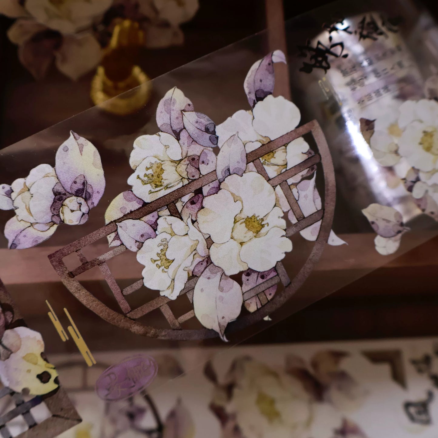 YiEr Vol14【Sparse Shadows Reflected on Window】Ancient Style Rose Floral Washi Tape and PET Stickers