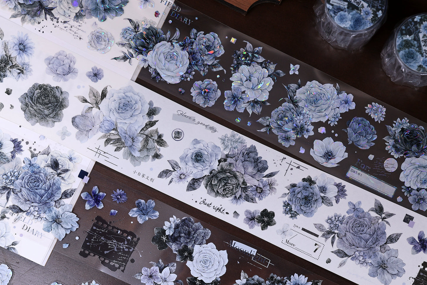 XiaoBaiJia【LanYan / Caramel Latte】Light Retro Flower Orginal Design Washi Pet Floral Tape Landscaping Stickers