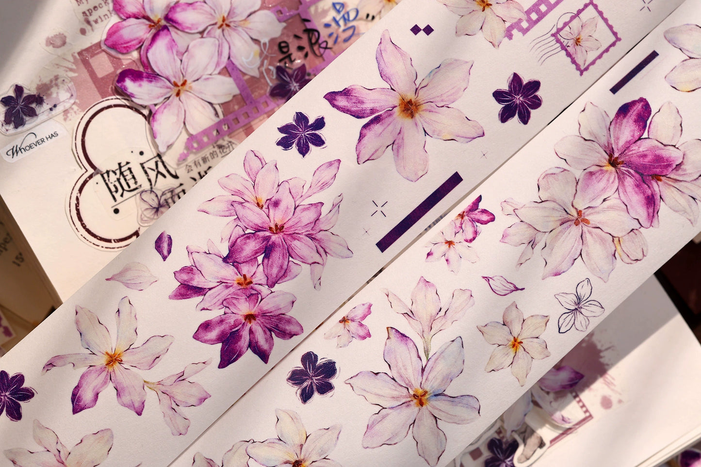 XiaoBaiJia【Windy Purple】Light Retro Orginal Design Washi Pet Floral Tape Light Retro Landscaping Stickers