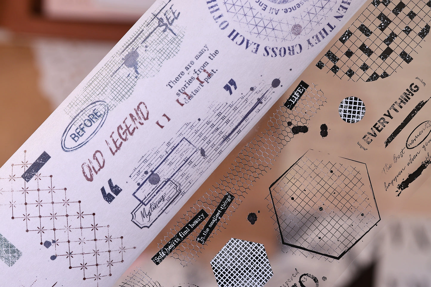 XiaoBaiJia【Narrative of Time】Light Retro Grid Base English Text Washi Pet Tape Stickers
