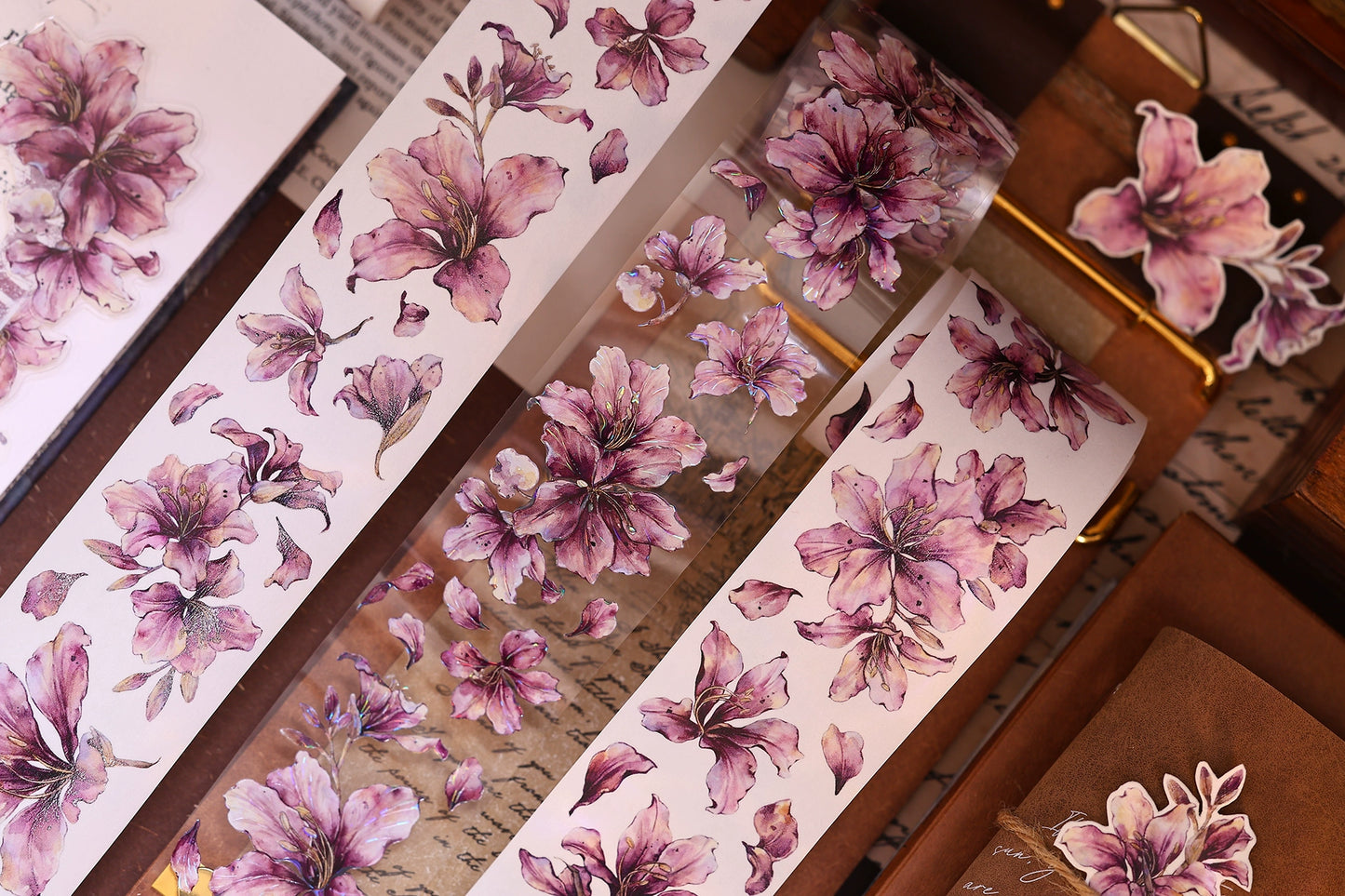 XiaoBaiJia【Bauhinia Flower】Light Retro Orginal Design Washi Pet Floral Tape Light Retro Landscaping Stickers