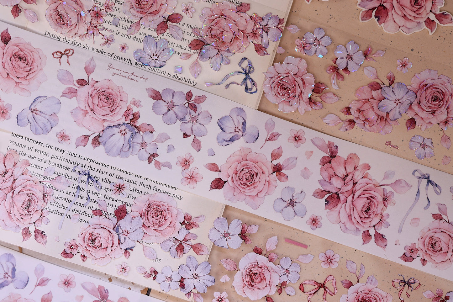 XiaoBaiJia【Clear Sky/Morning Mist】Light Retro Mint Green Flower Orginal Design Washi Pet Floral Tape Landscaping Stickers