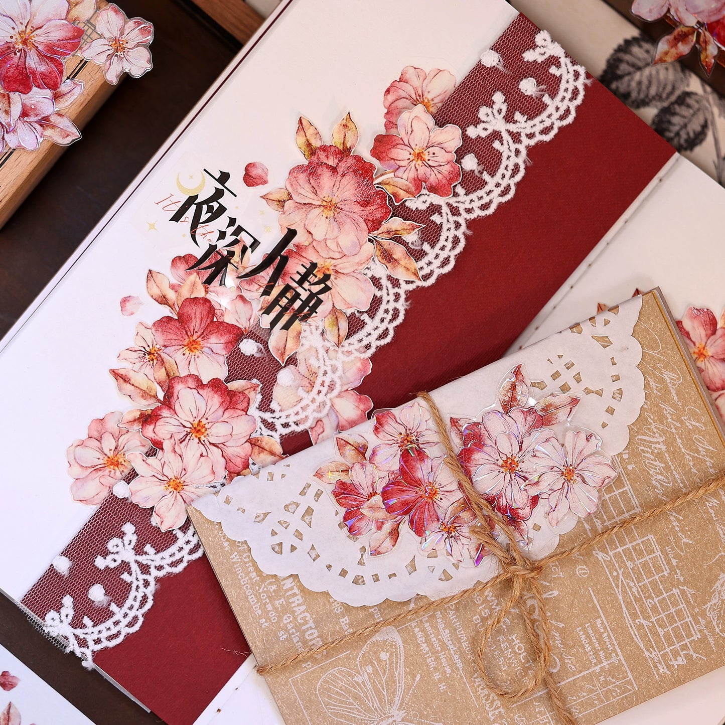 XiaoBaiJia【Red Longing Follower】Light Retro Red Flower Orginal Design Washi Pet Floral Tape Landscaping Stickers
