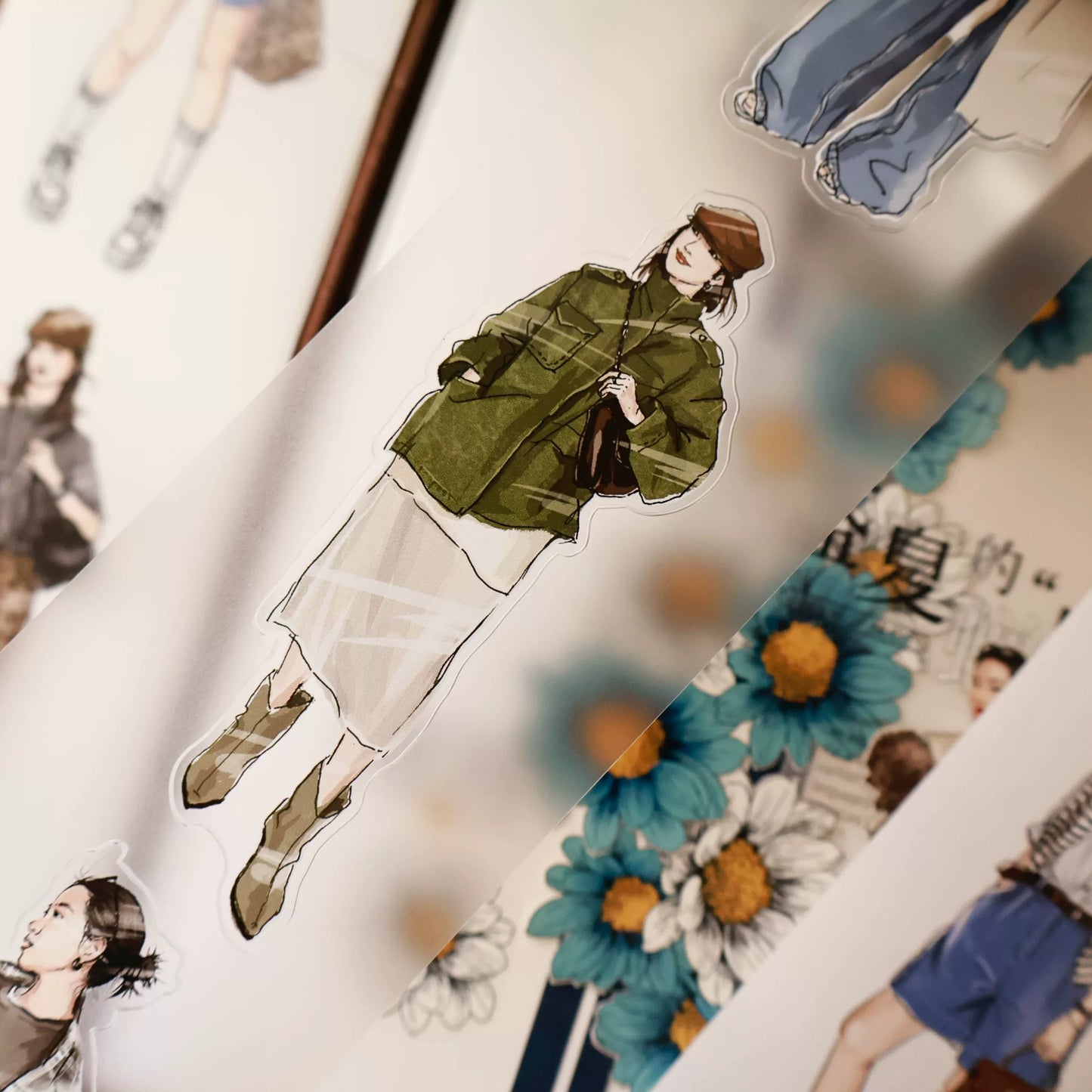 YiEr Vol14 【Commuting Diary】Pre-cut Light Retro Urban Girl Character Orginal Design Washi Pet Tape Stickers