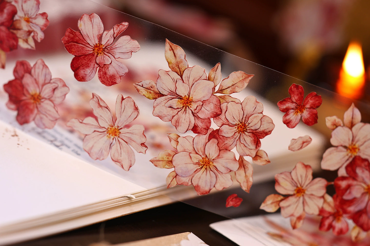 XiaoBaiJia【Red Longing Follower】Light Retro Red Flower Orginal Design Washi Pet Floral Tape Landscaping Stickers