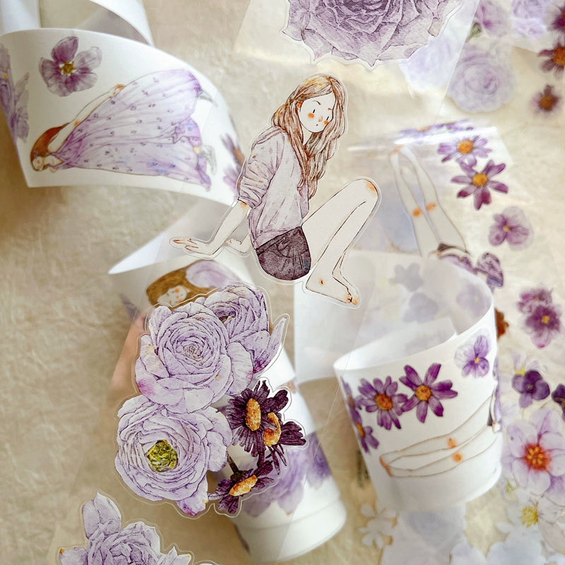 Seahorse Forest Vol6【A39#Twilight Purple】Original Design Pre-Cut Washi/PET Tape Stickers,for Scrapbook Supplies,Junk Journal Supplies