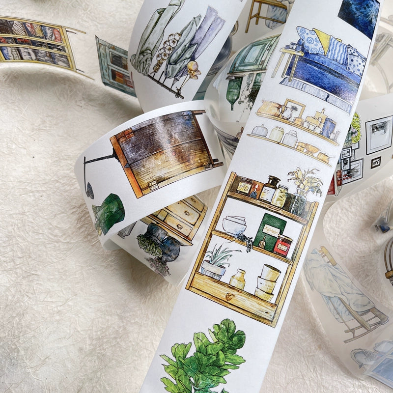 DingDing Vol8【29#Reside】Home Furnishing,Original Design Vintage Scenery Washi/PET Tape Stickers, for Scrapbook Supplies,Scrapbook Tape Stickers,Junk Journal Supplies, Journaling Stickers,Bullet Journals