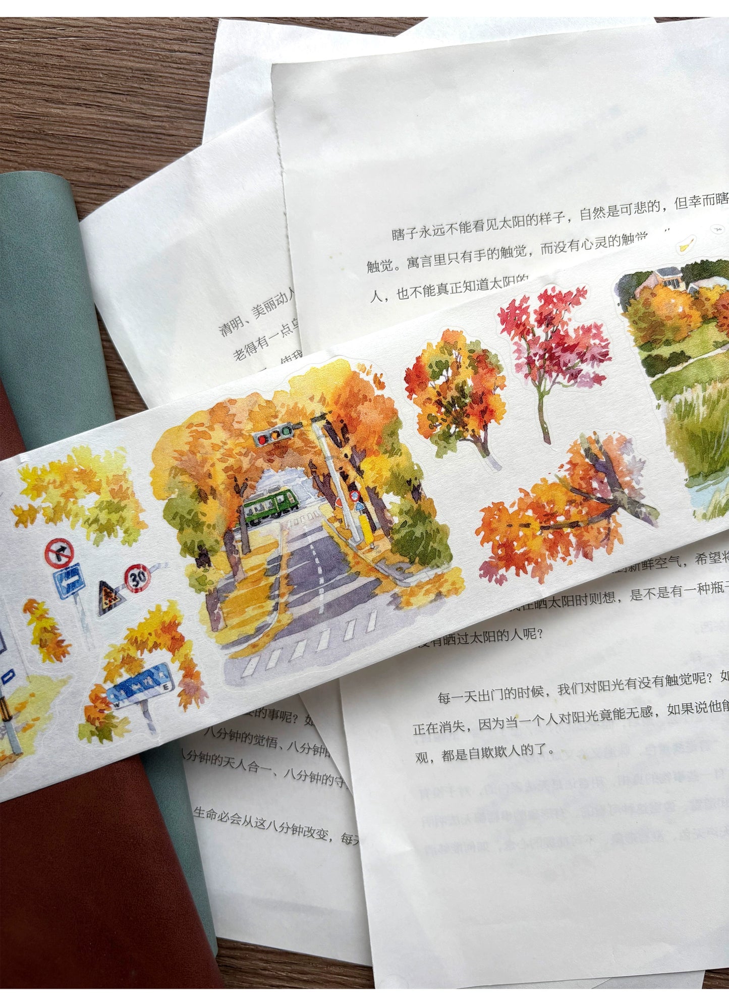 ZiYuanSu【Gradually Strengthening the Autumn Atmosphere】Background Scene Pre-cut Washi/PET Tape,for Scrapbook Supplies,Scrapbook Tape Stickers,Junk Journal Supplies