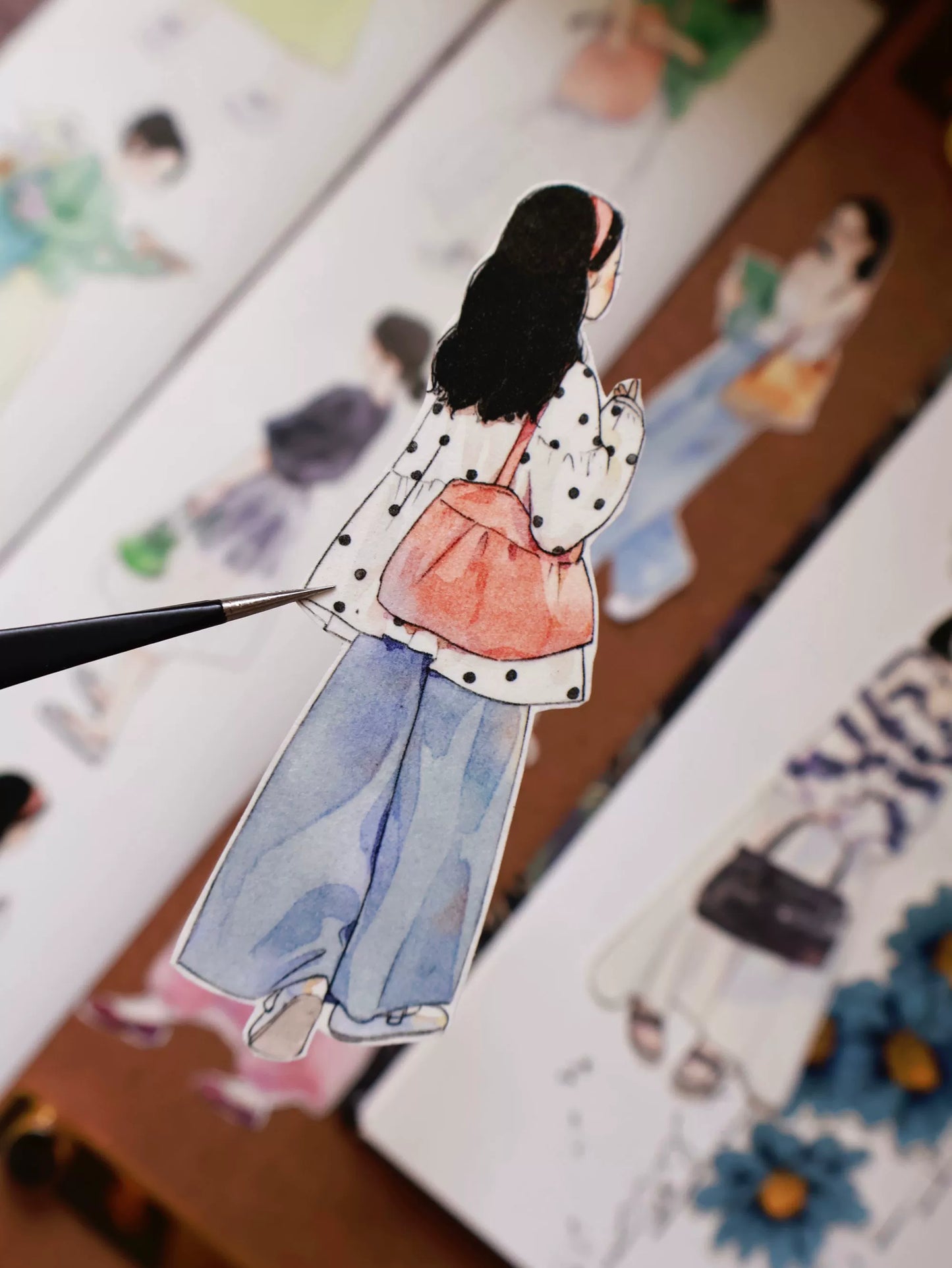 YiEr Vol14 【Yuanqi Sweet Sister】Pre-cut Light Retro Sweet Girl Character Orginal Design Washi Pet Tape Stickers