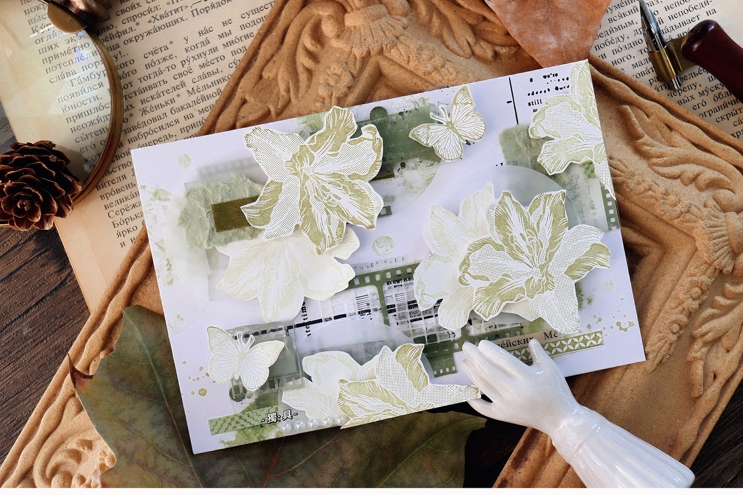 XiaoBaiJia 【Dyeing Flowers Falling】Orginal Design Washi/Pet Tape Light Retro Landscaping Stickers,for Scrapbook Supplies,Scrapbook Tape Stickers,Junk Journal Supplies