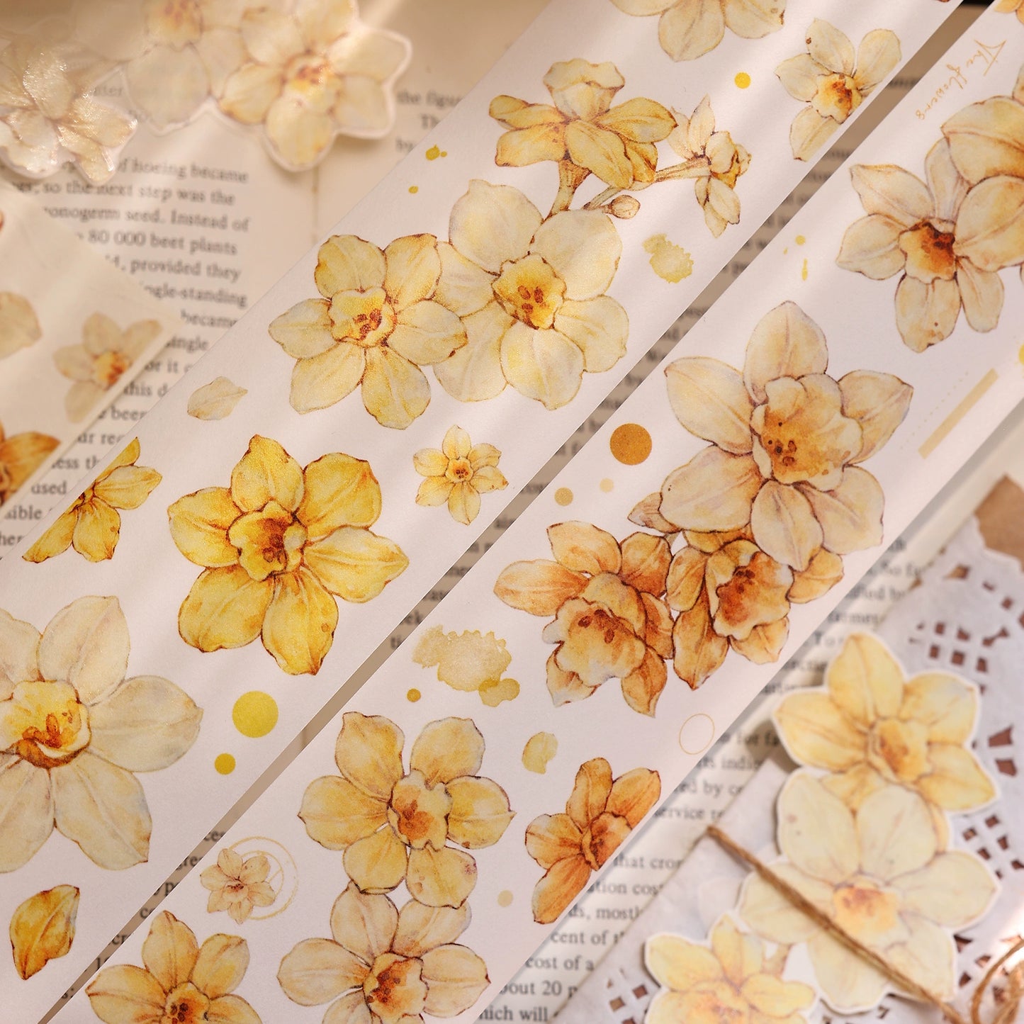 XiaoBaiJia【Narcissus】Light Retro Orange Yellow Big and Small Flowers Orginal Design Washi Pet Tape Landscaping Stickers