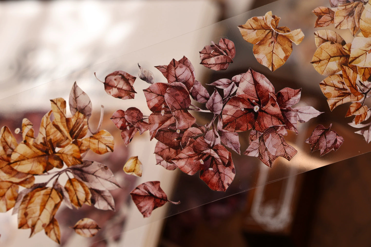 XiaoBaiJia【Bougainvillea Follower】Light Retro Tea Brown Flower Orginal Design Washi Pet Floral Tape Landscaping Stickers