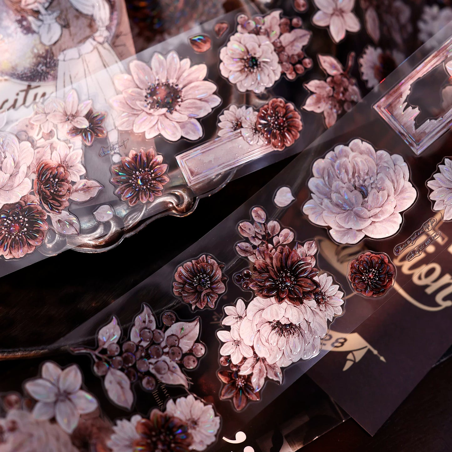 XiaoBaiJia【Brown Shadow Old Paper】Pre-cut Floral Orginal Design Washi Pet Tape Light Retro Stickers
