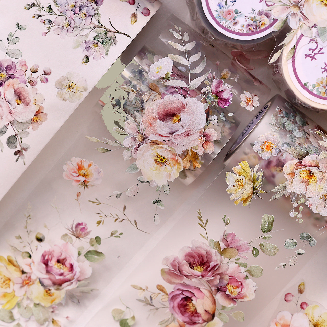 XiaoBaiJia 【Numerous Flowers】Orginal Design Washi/Pet Tape Light Retro Landscaping Stickers,for Scrapbook Supplies,Scrapbook Tape Stickers,Junk Journal Supplies