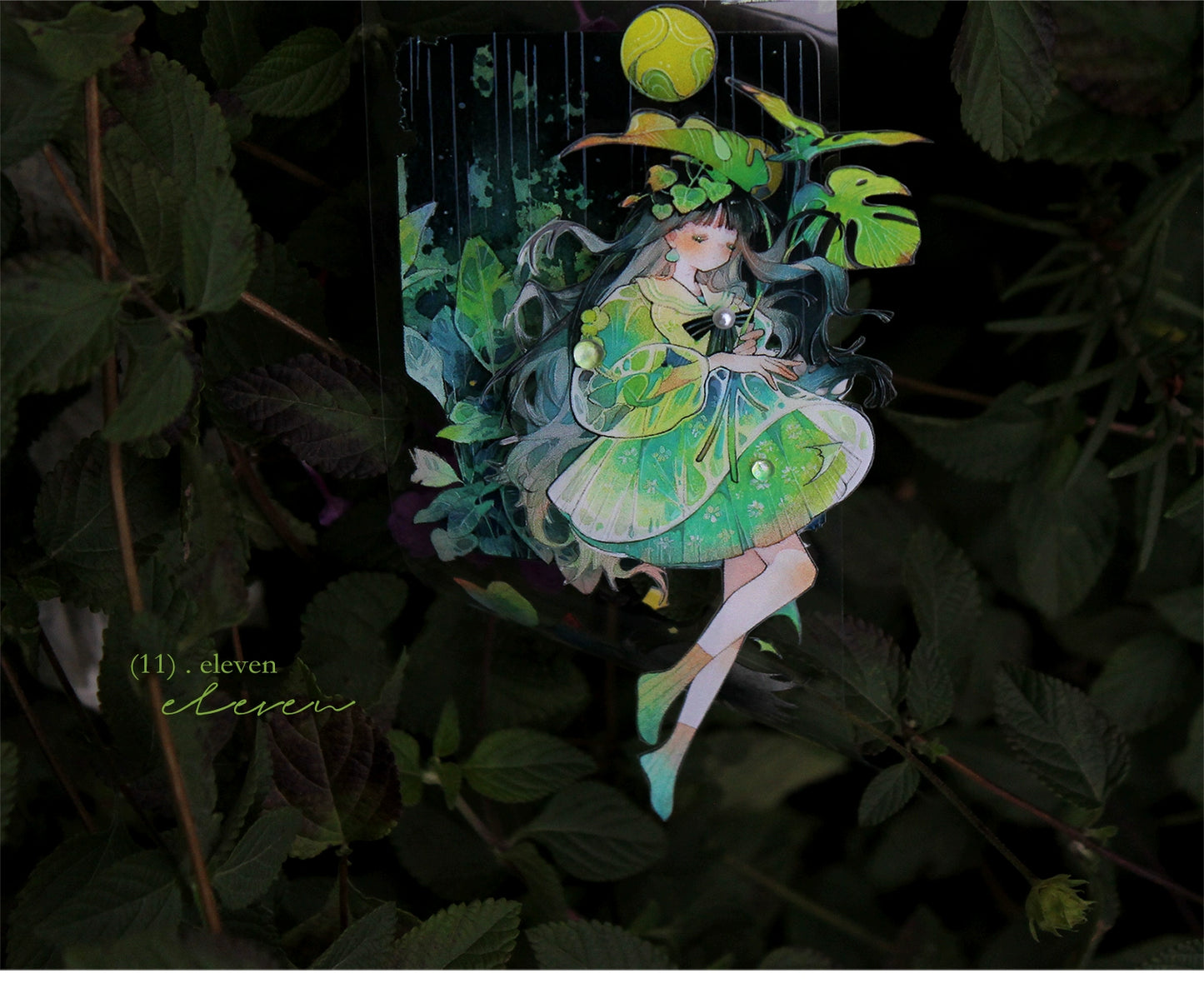 Moodtape【At Dusk in Spring and Green Mountains】Original Character Elf Design Washi/Pet Tape Stickers,for Scrapbook Supplies,Scrapbook Tape Stickers,Junk Journal Suppliesmoodtape